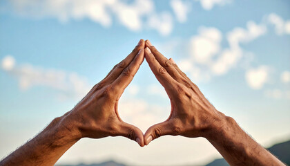 Hands Creating Triangle Shape Against Sky