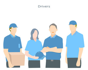 Obraz premium group of workers-Clip art business image of truck driver truck delivery business people - logistics - warehouse - home delivery businessドライバートラック配送業の仕事の人々ー物流ー倉庫ー宅配ビジネスイメージのイラスト素材