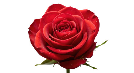Vibrant red rose with water droplets isolated on a transparent background