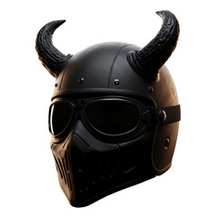 Black Motorcycle Helmet with Devil Horns and Goggles isolated on transparent bacckground