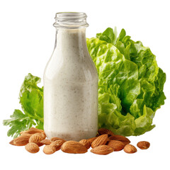 Salad dressing and nuts on transparent Background