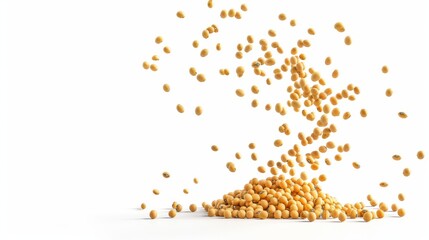 Soybeans levitate isolated on a white background.