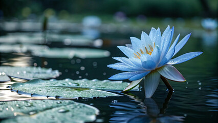 Blue Water Lily with Water Droplets on Petals lotus flower