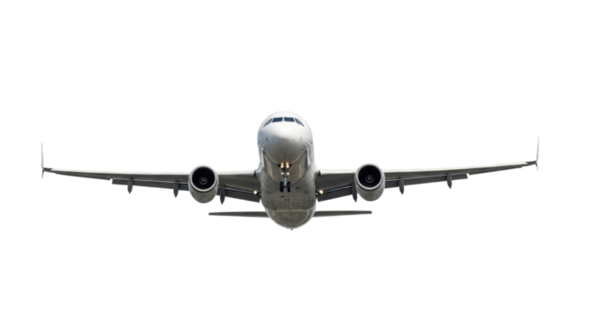 White Airplane Front View isolated on a transparent background
