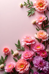 Close-up of blooming carnations in various colors gently layered over a textured background
