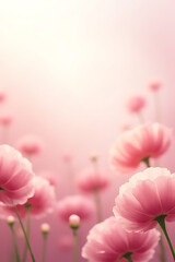 Abstract floral background with softly blurred carnations in the distance and sharp foreground elements