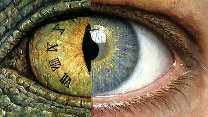 Eye of reptile, blend of human and reptile, a unique concept and the passage of time concept - Powered by Adobe