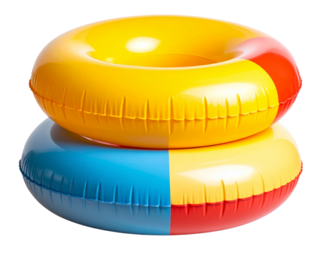 Two Colorful Swim Rings Stacked Close-Up, Isolated on Transparent Background PNG