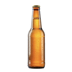 Cold beer bottle with condensation drops, cut out
