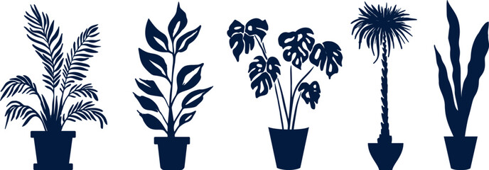 Plants in the pots. Vector collection of office or home plants.