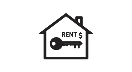 House with key icon. Rent symbol. Home key pictogram. Real estate symbol. Key house icon isolated on white background
