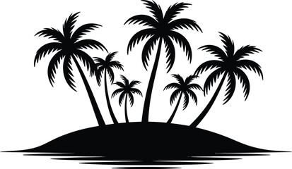 Tropical island palm trees silhouette black and white