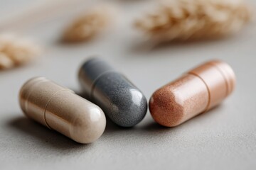 Close-up of serene capsules on tabletop in natural light