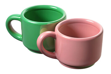 Vibrant Ceramic Coffee Mugs in Green and Pink with Glossy Finish for Home Use