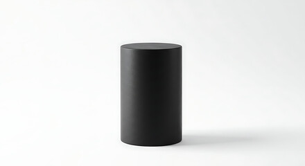 A sleek, minimalist black cylindrical object isolated on a clean white background, showcasing a modern geometric form and abstract design.
