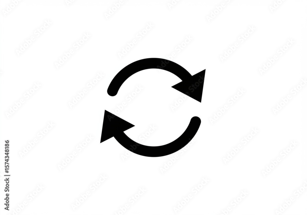Wall mural black circular arrows icon symbolizing refresh reload or repeat action on a white background