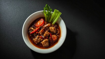 Spicy Anchovy Sambal with Fresh Tomatoes and Whole Celery Stalks 