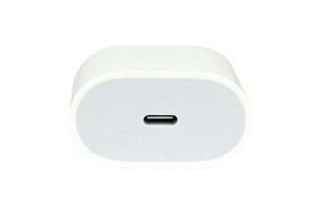 Original network charger, block for charging the phone. Isolated from the background.