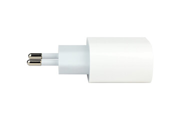 Original network charger, block for charging the phone. Isolated from the background.