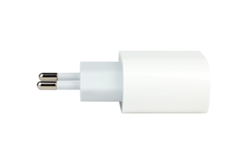 Original network charger, block for charging the phone. Isolated from the background.