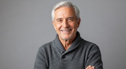 Fototapeta premium Happy Senior Man with Grey Hair Smiling Brightly 