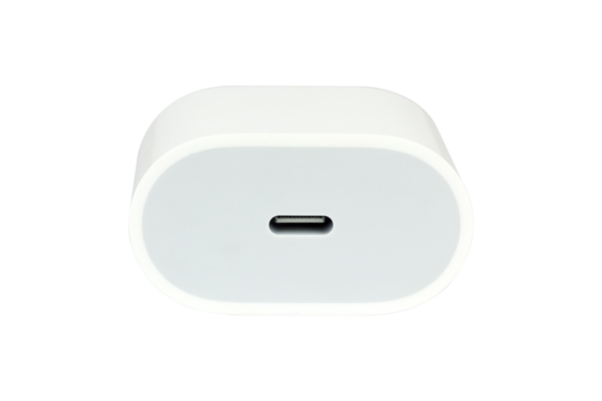 Original network charger, block for charging the phone. Isolated from the background.