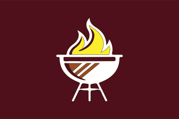 Barbecue grill icon with flame illustration, vector SVG, BBQ party logo, cookout emblem, retro fire pit design