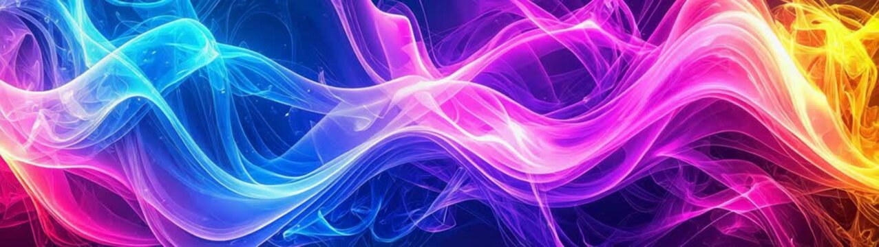 Colorful abstract smoke creating wavy pattern on black background.