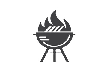 Barbecue grill icon with flame illustration, vector SVG, BBQ party logo, cookout emblem, retro fire pit design