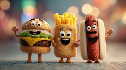 Colorful cartoon food friends bring joy to children's imagination with playful smiles and whimsical designs