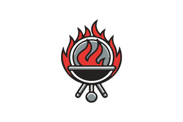 Barbecue grill icon with flame illustration, vector SVG, BBQ party logo, cookout emblem, retro fire pit design