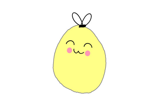 Smiling yellow doodle character with pink cheeks and cute happy face expression