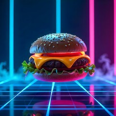 Futuristic burger with luminous fungi dark high resolution picture