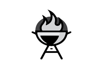 Barbecue grill icon with flame illustration, vector SVG, BBQ party logo, cookout emblem, retro fire pit design