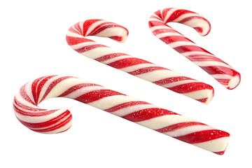 Festive candy canes: red and white holiday treats on transparent background