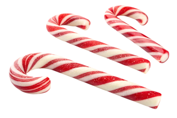 Festive candy canes: red and white holiday treats on transparent background