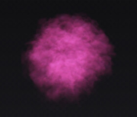 Smoke pink round cloud on black transparent background. Fog vector effect