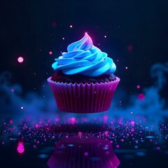 Levitation pink cake berries neon lights high resolution picture