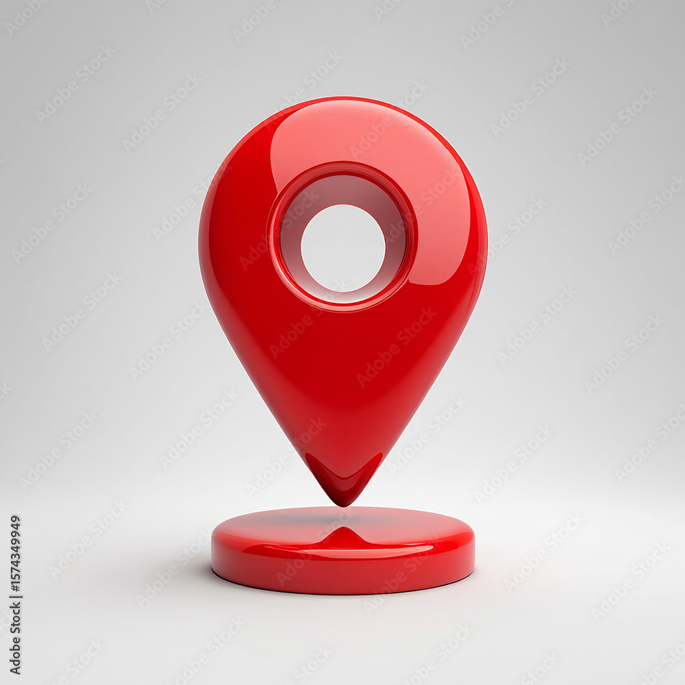 Fototapete shiny red 3d location pin icon floating above a round base