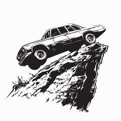 Car Lost Control and Stopped at the Edge of a Very High Cliff Vector © Istianah