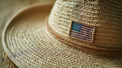 Summer hat with small stitched flag patch and airy margin
