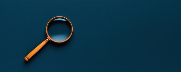 A wooden-handled magnifying glass lies on a dark blue background, highlighting clarity and focus.
