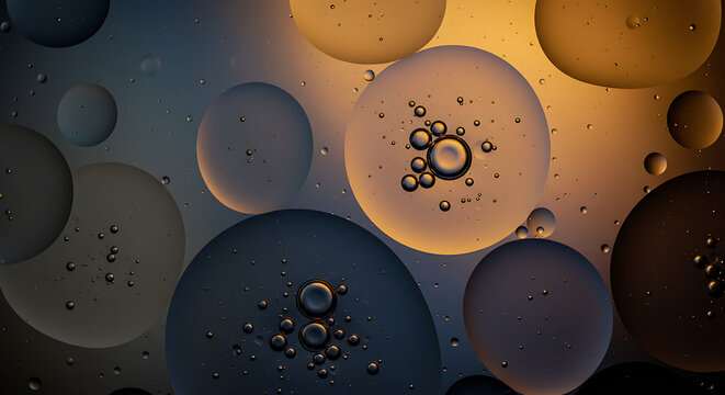 Abstract image of oil and water creating a bubble effect with varying sizes and colors.