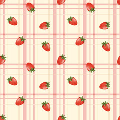 Juicy Strawberries on Geometric Grid. Seamless Pattern