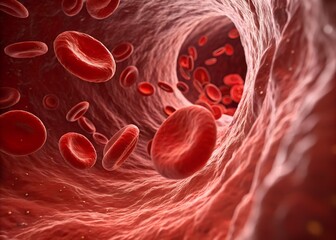 Red blood cells flowing through artery or vein medical illustration concept