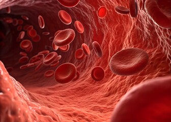Red blood cells flowing in blood vessel microscopic view science and medicine