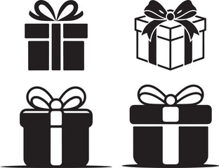 Black and white vector illustration set of a gift box silhouette with ribbon. christmas gift box icon set