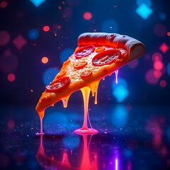 Neon pizza slice vibrant food art high resolution picture