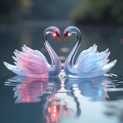 Two glass swans water pink blue high resolution picture