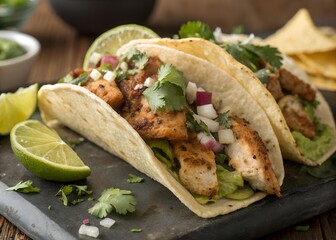 Delicious chicken tacos recipe with lime and cilantro for a tasty lunch meal